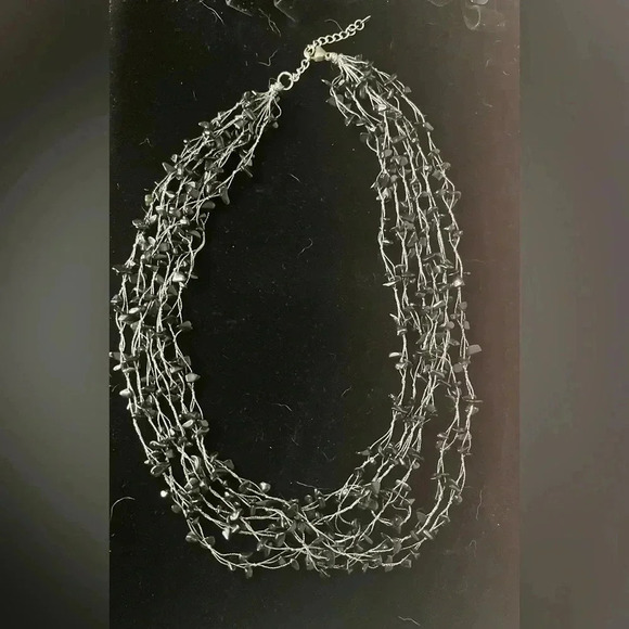 Lucas Lameth Jewelry - Vintage Signed Lucas Lameth Sterling silver black onyx 6 strand necklace